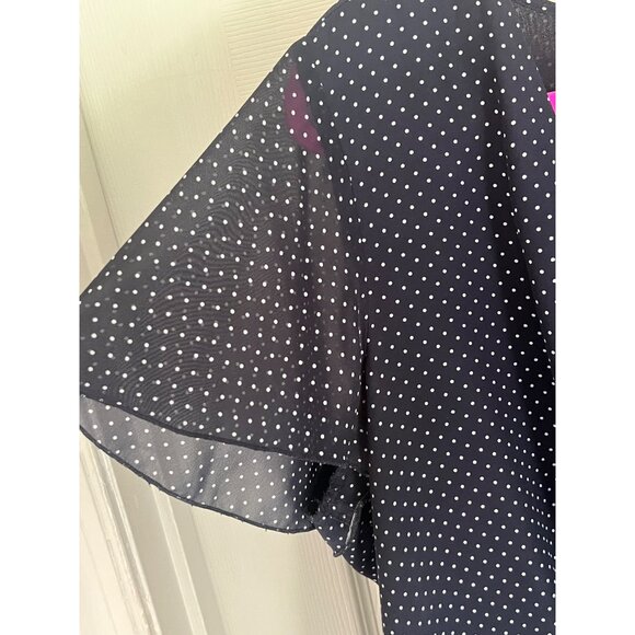 Lane Bryant Navy Blue Polka Dot Flutter Sleeve Midi Faux Wrap Dress Size 22 - Picture 5 of 12